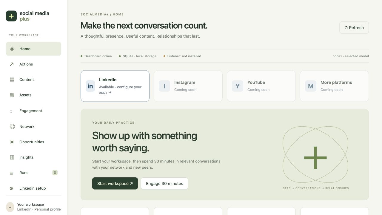 Actual SocialMedia-Plus local dashboard